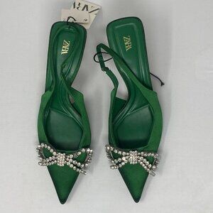 Zara Embellished Bow Heeled Slingbacks 39